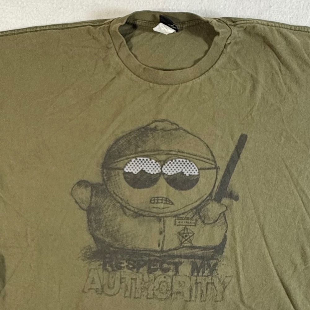 South Park Graphic Tee Mens 3XL Respect My Authority Cartman Olive Green